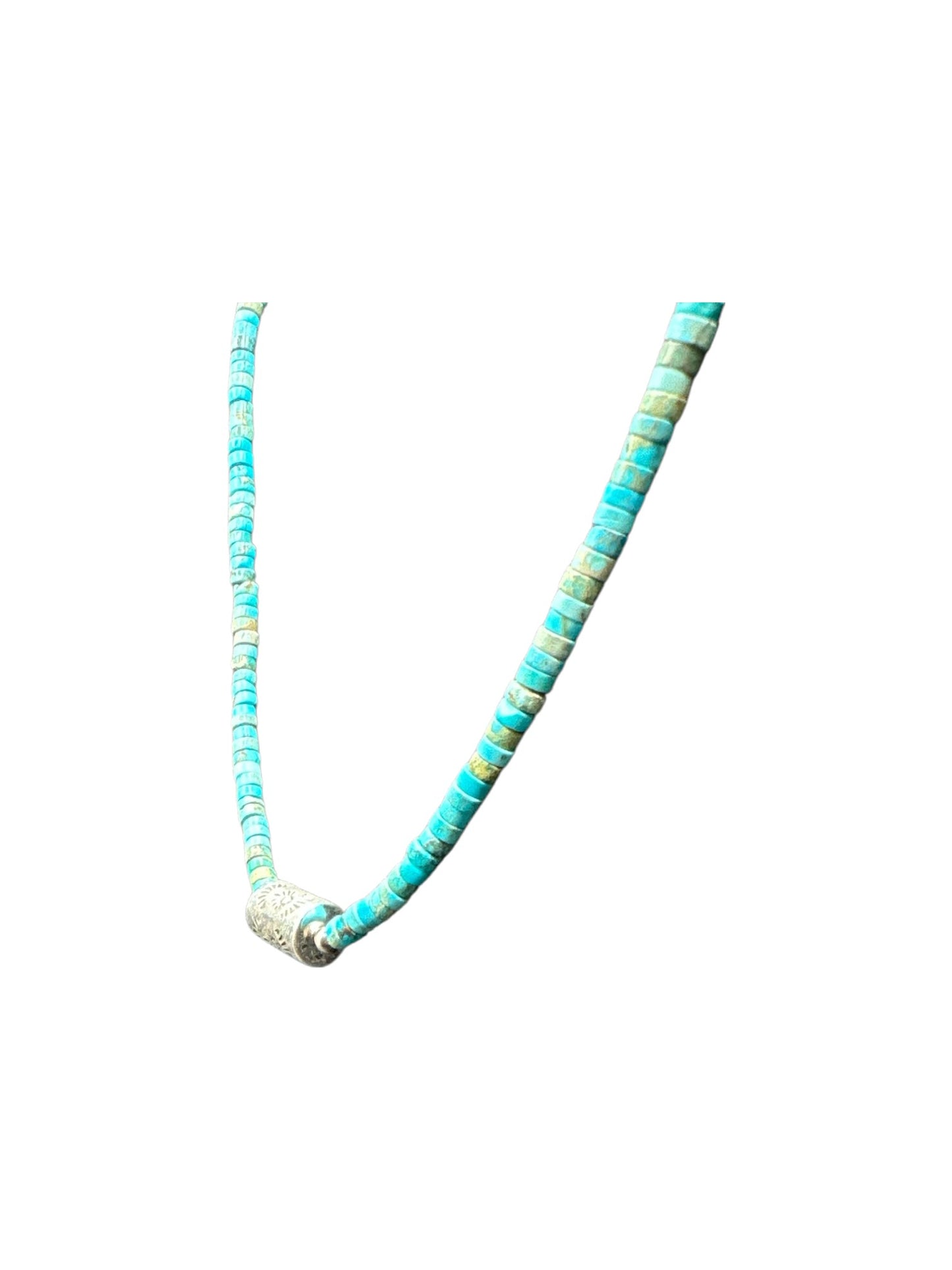 4MM Heishi Necklace – Genuine Turquoise with Sterling Silver Barrel Bead -  Handmade Native American