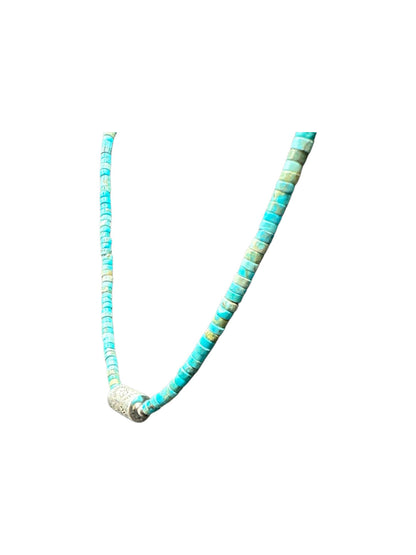 4MM Heishi Necklace – Genuine Turquoise with Sterling Silver Barrel Bead -  Handmade Native American