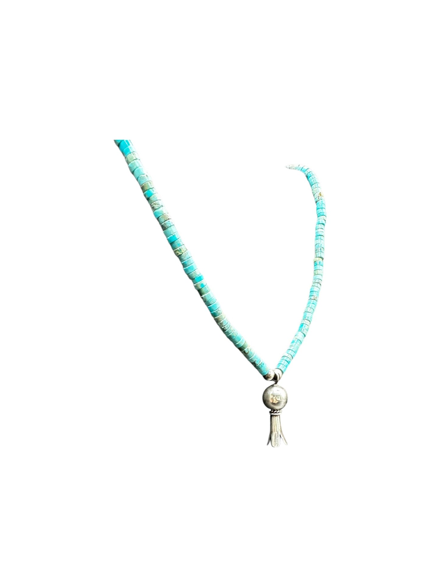 4MM Heishi Necklace – Genuine Turquoise with Sterling Silver Blossom Handmade Native American | Pueblo Craft | New Mexico, USA