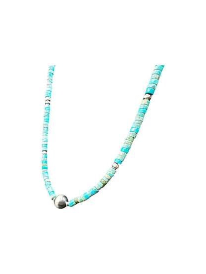 4MM Heishi Necklace – Genuine Turquoise with Sterling Silver Pearl - Handmade Native American | Pueblo Craft | New Mexico, USA
