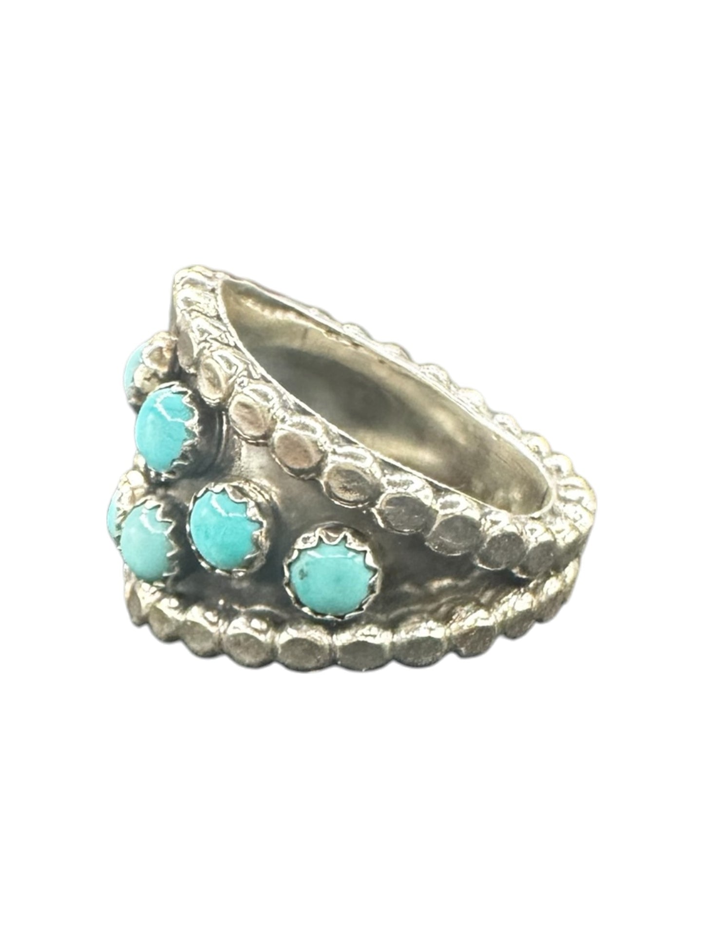 Zuni Ring - Genuine Turquoise & Sterling Silver - Size 7 to 8
