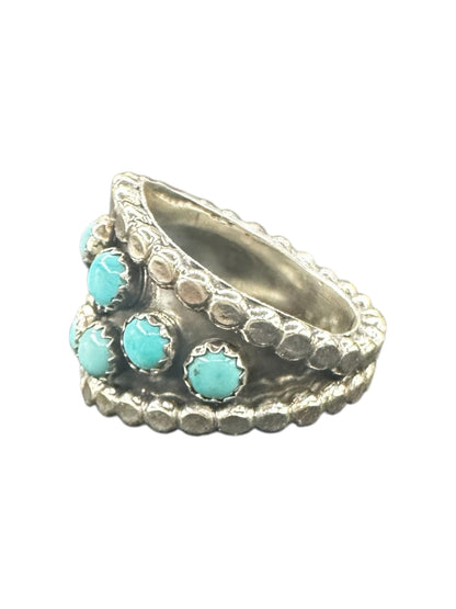 Zuni Ring - Genuine Turquoise & Sterling Silver - Size 7 to 8