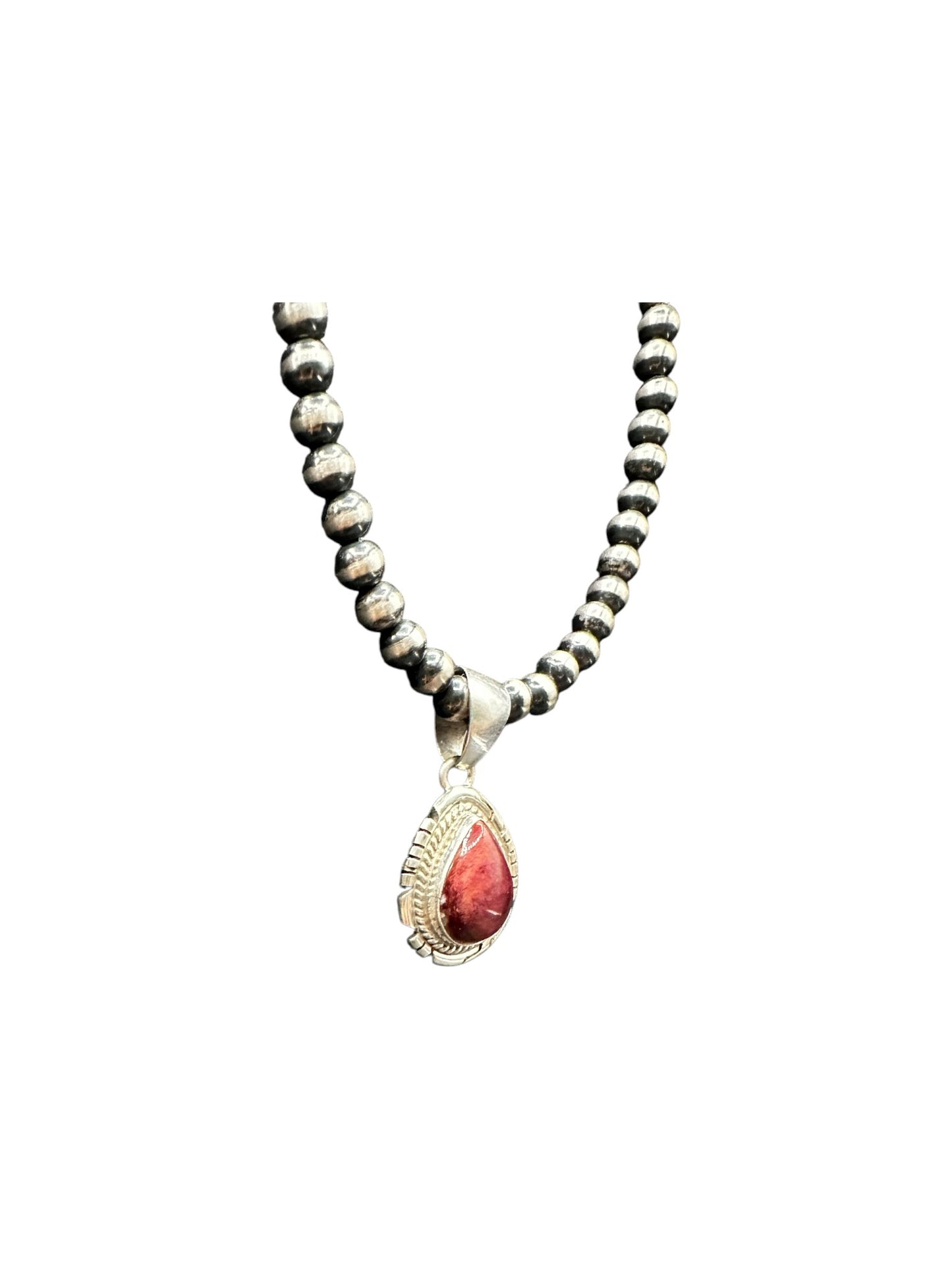 Teardrop Pear Pendant - Sterling Silver & Spiny Oyster - Handmade Artisan Collection