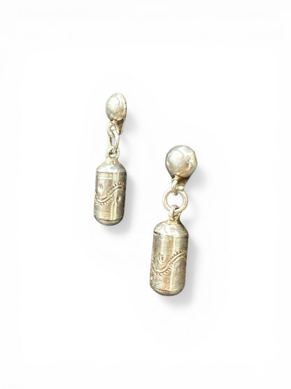 Small Barrel Bead Stud Drop Earrings – Sterling Silver -  Authentic Native American Handmade – Artisan Collection - Made in USA