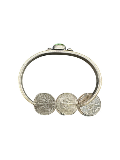 Dainty Skinny Stacker Cuff Bracelet – Sterling Silver and Turquoise-  Authentic Native American Handmade – June Defauito – Longhorn Luster LLC
