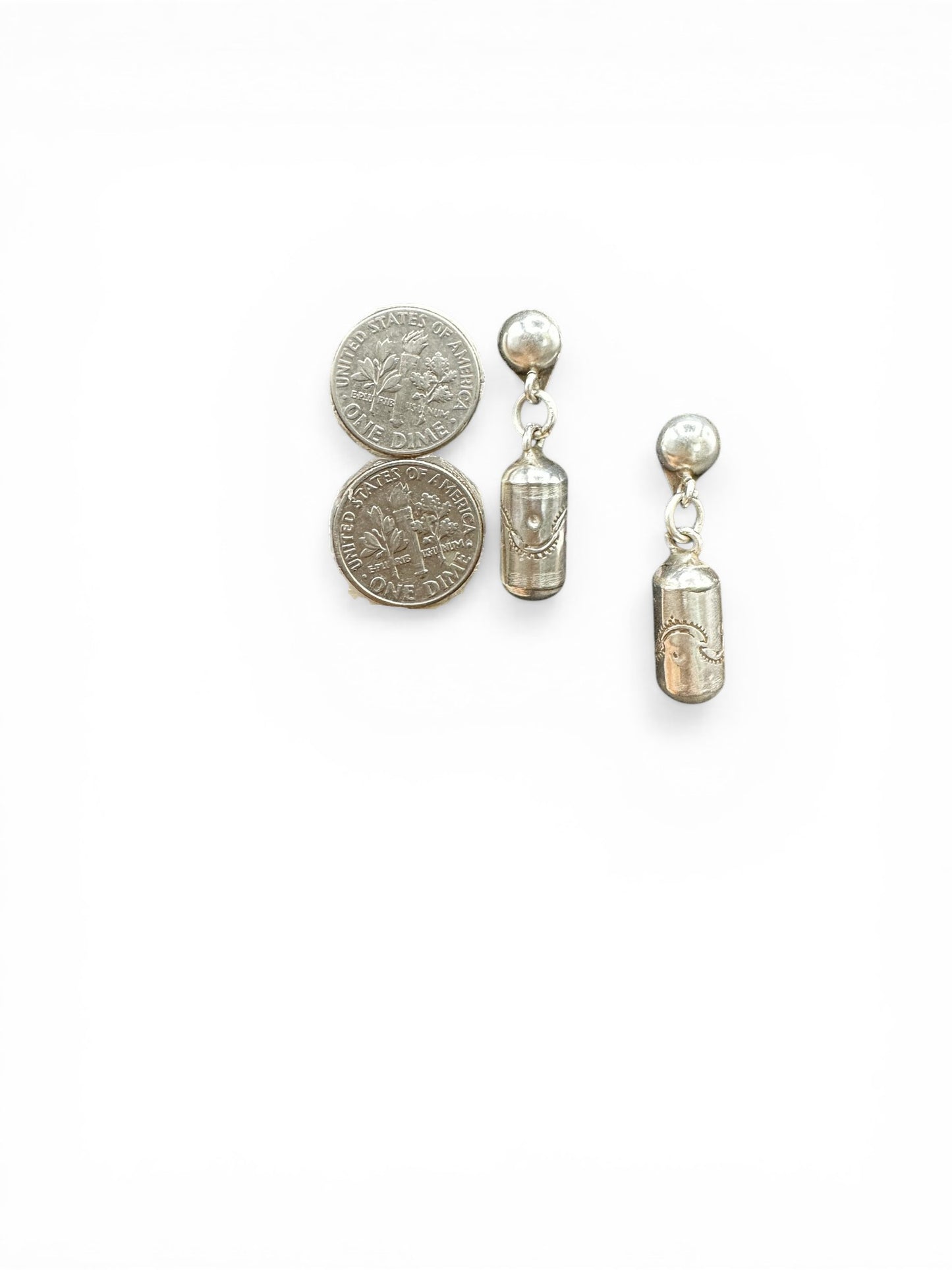 Small Barrel Bead Stud Drop Earrings – Sterling Silver -  Authentic Native American Handmade – Artisan Collection - Made in USA