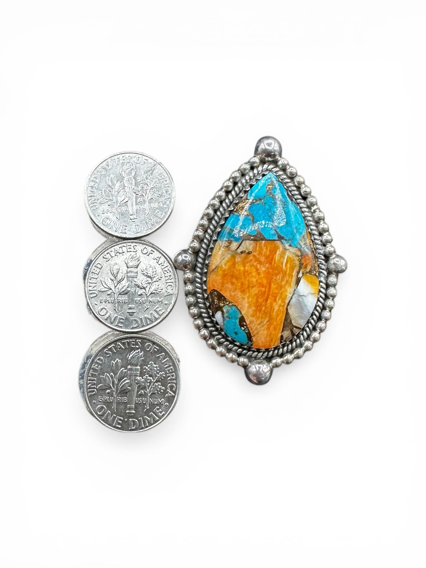 Large Pear-Cut or Wide Teardrop Ring  – Sterling Silver and Genuine Mojave Turquoise Ring -  Artisan Collection - Made in USA