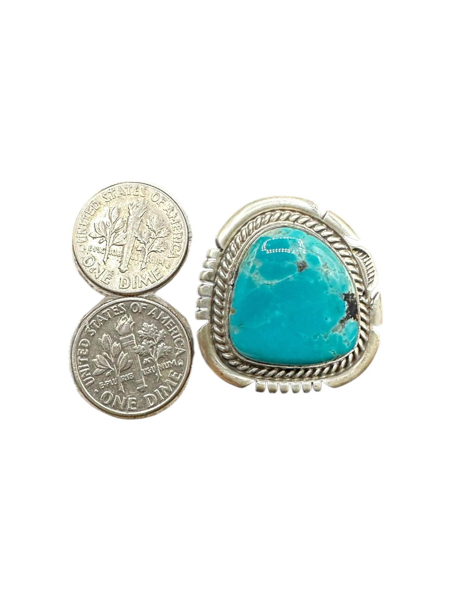 Medium Freeform Cabochon Ring  – Sterling Silver and Genuine Turquoise Ring -  Authentic Handmade Native American – John McCray - Made in USA