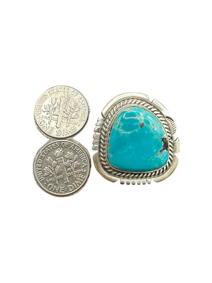 Medium Freeform Cabochon Ring  – Sterling Silver and Genuine Turquoise Ring -  Authentic Handmade Native American – John McCray - Made in USA
