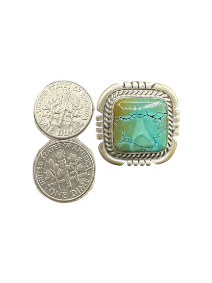 Medium Square Cabochon Ring  – Sterling Silver and Genuine Turquoise Ring -  Authentic Handmade Native American – John McCray