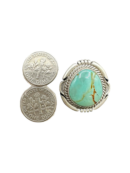 Medium Wide Oval Cabochon Ring  – Sterling Silver and Genuine Turquoise Ring -  Authentic Handmade Native American – John McCray