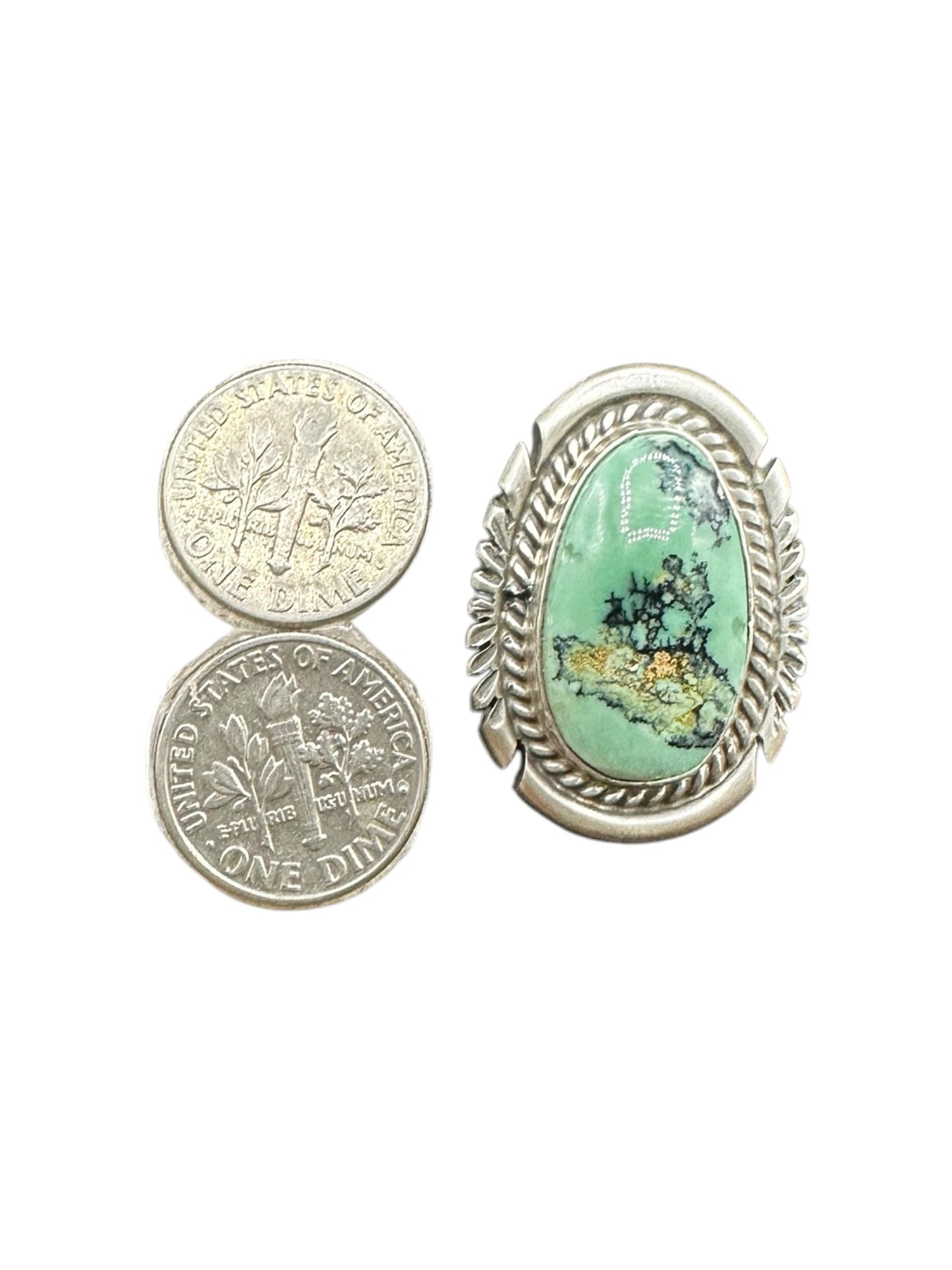 Medium Narrow Oval Cabochon Ring  – Sterling Silver and Genuine Turquoise Ring -  Authentic Handmade Native American – John McCray - Made in USA