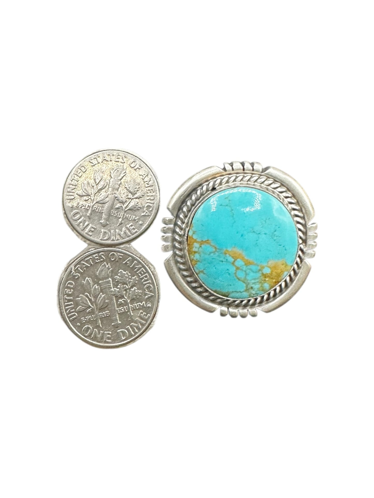 Medium Round Cabochon Ring  – Sterling Silver and Genuine Turquoise Ring -  Authentic Handmade Native American – John McCray