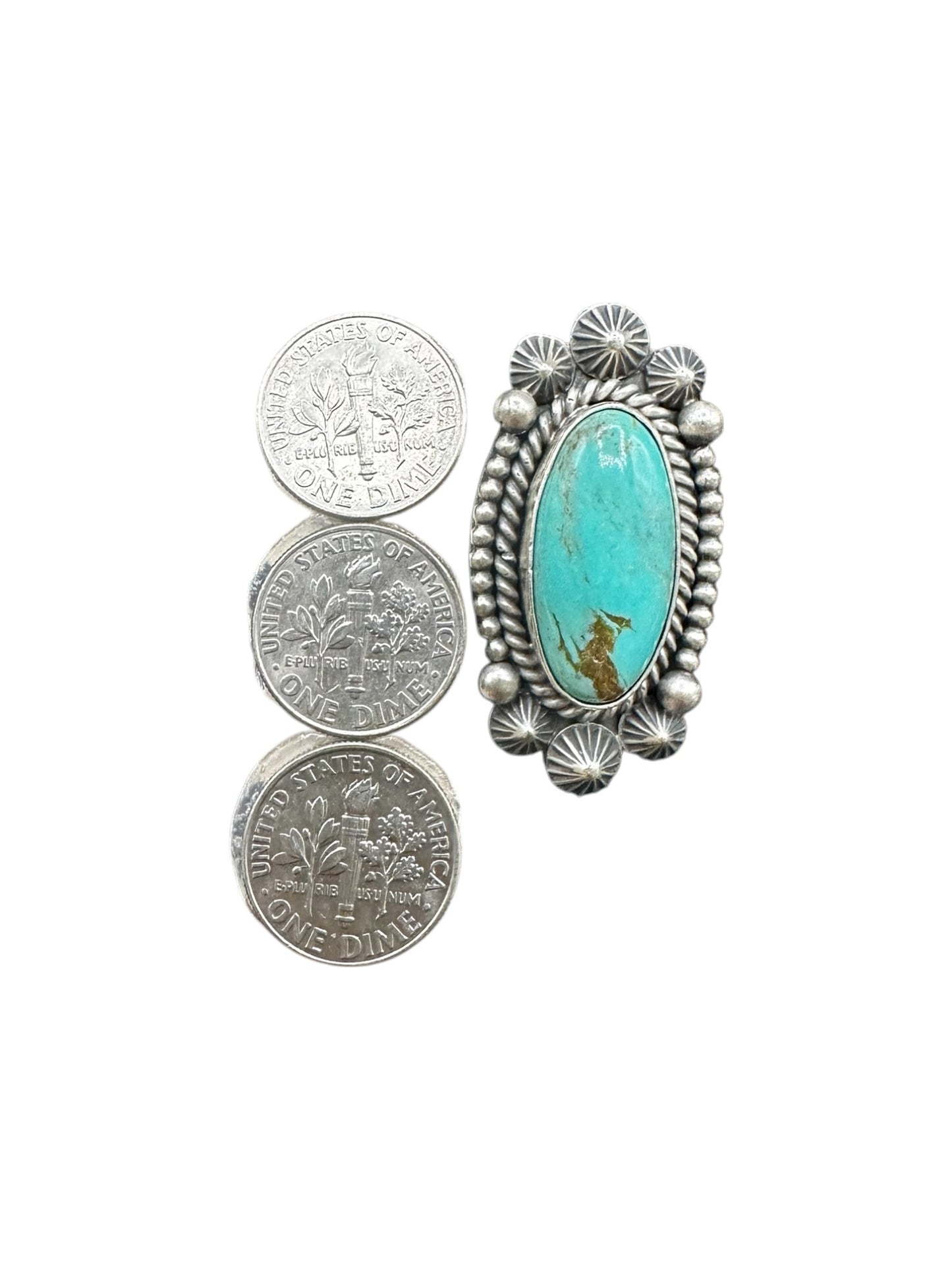 Medium Oval Cabochon Ring  – Sterling Silver and Genuine Turquoise -  Authentic Handmade Native American – Max Calladitto