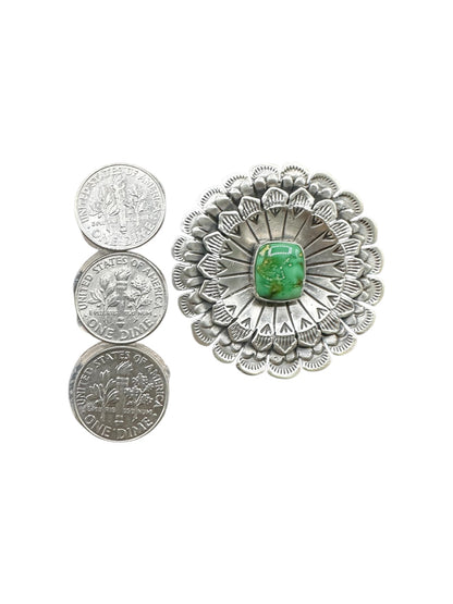 Large Round Cabochon Ring  – Multi Layer Floral Sterling Silver and Genuine Turquoise -  Authentic Handmade Native American – Leroy James