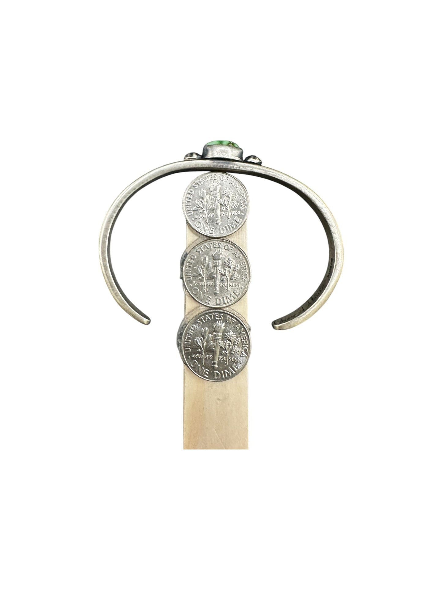 Dainty Skinny Stacker Cuff Bracelet – Sterling Silver and Turquoise-  Authentic Native American Handmade – June Defauito – Longhorn Luster LLC