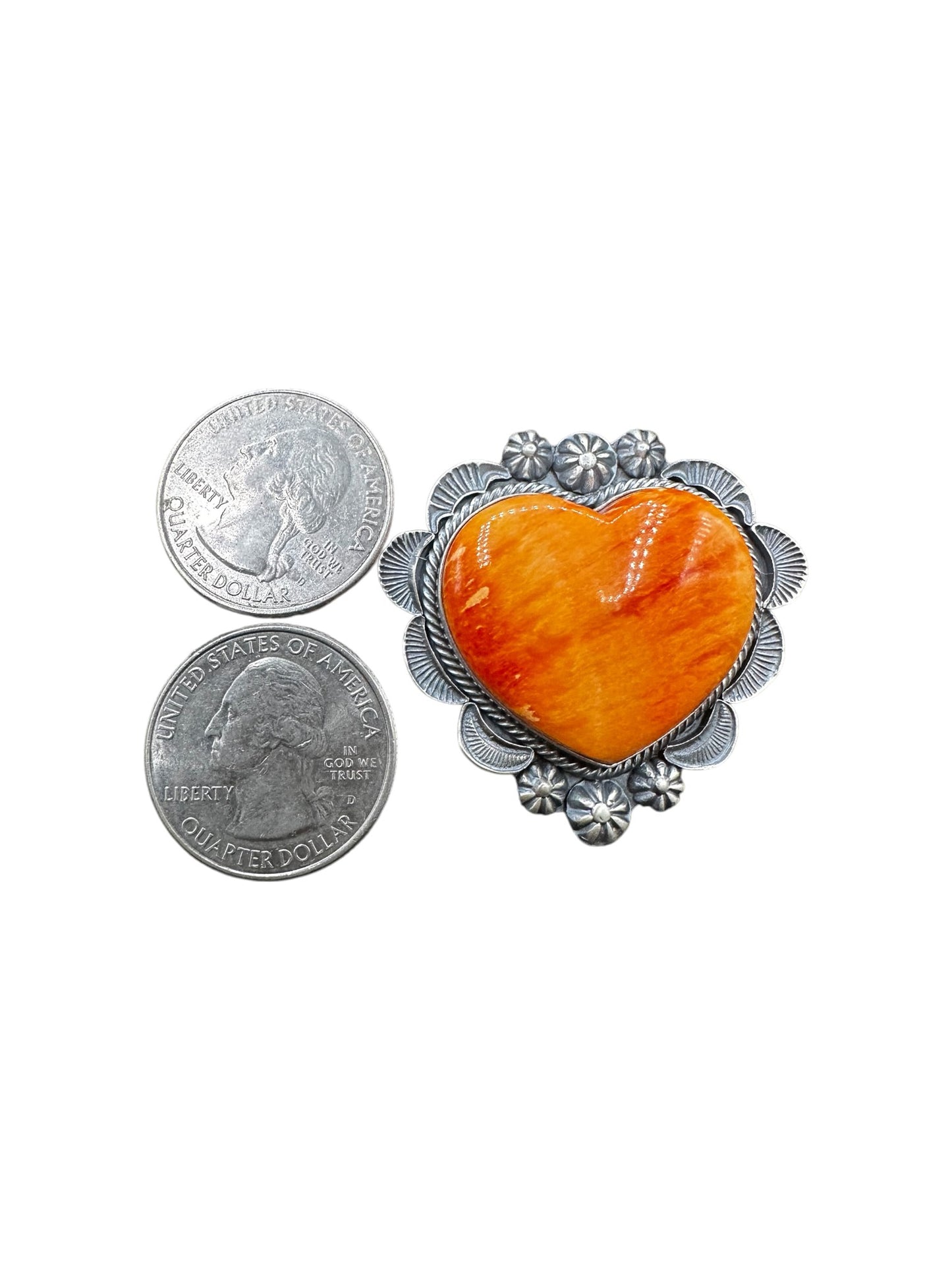 Large Heart Cabochon Ring  – Sterling Silver and Genuine Spiny Oyster -  Authentic Handmade Native American – Kevin Billah
