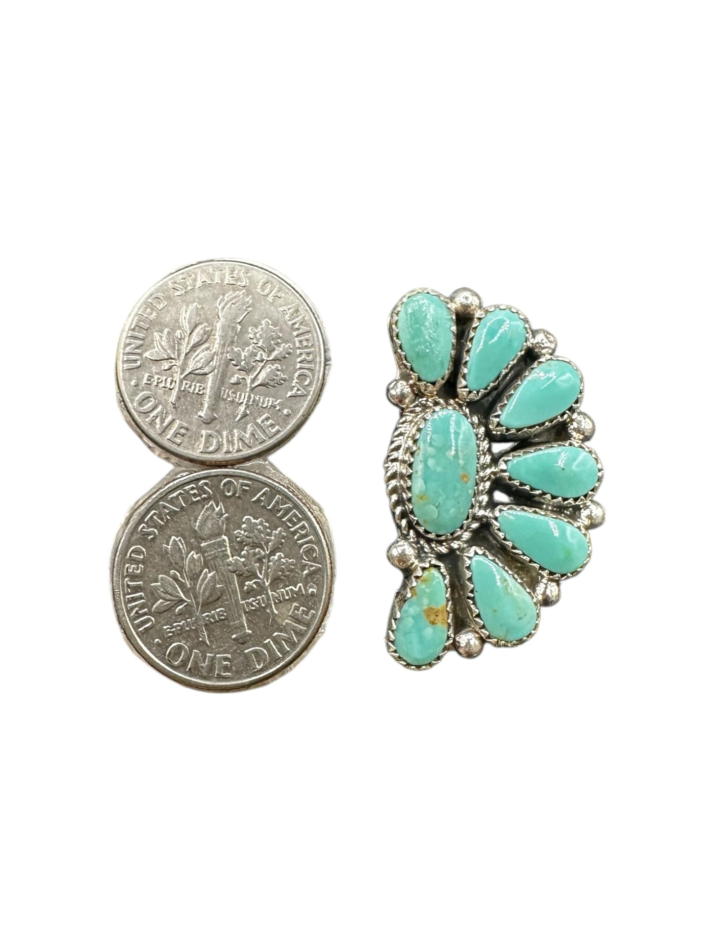 Medium Half Cluster Ring  – Sterling Silver and Genuine Turquoise -  Authentic Handmade Native American – Arthur J. Williams