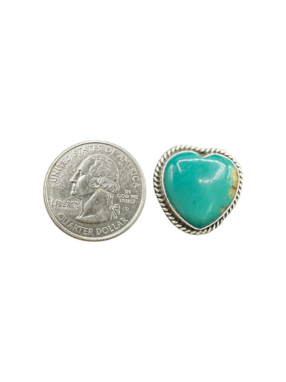 Medium Heart Cabochon Ring  – Sterling Silver and Genuine Turquoise -  Authentic Handmade Native American – John McCray