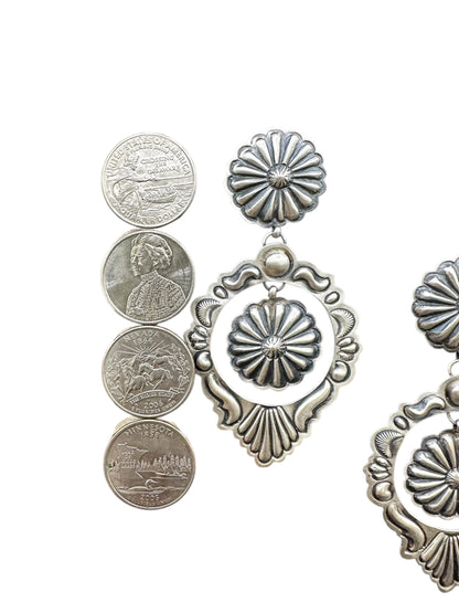Large Concho Cut Out Earrings – Sterling Silver Hand Stamped - Authentic Native American Handmade – Eugene Charley - Made in USA