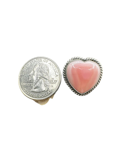 Medium Heart Cabochon Ring  – Sterling Silver and Genuine Queen Pink Conch-  Authentic Handmade Native American – John McCray