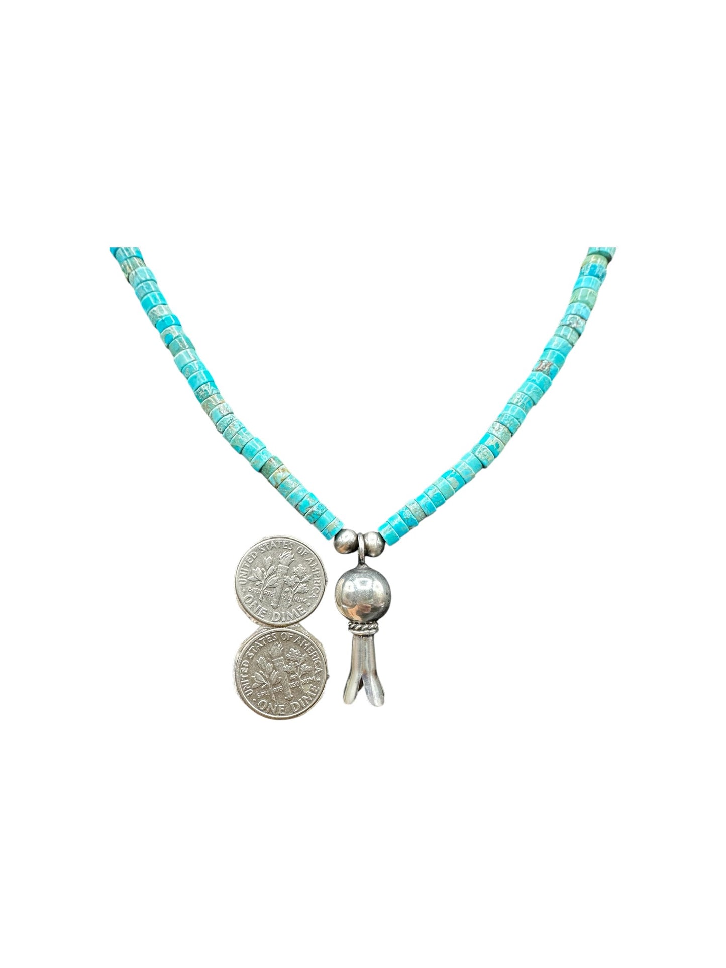 4MM Heishi Necklace – Genuine Turquoise with Sterling Silver Blossom Handmade Native American | Pueblo Craft | New Mexico, USA