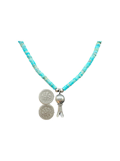 4MM Heishi Necklace – Genuine Turquoise with Sterling Silver Blossom Handmade Native American | Pueblo Craft | New Mexico, USA