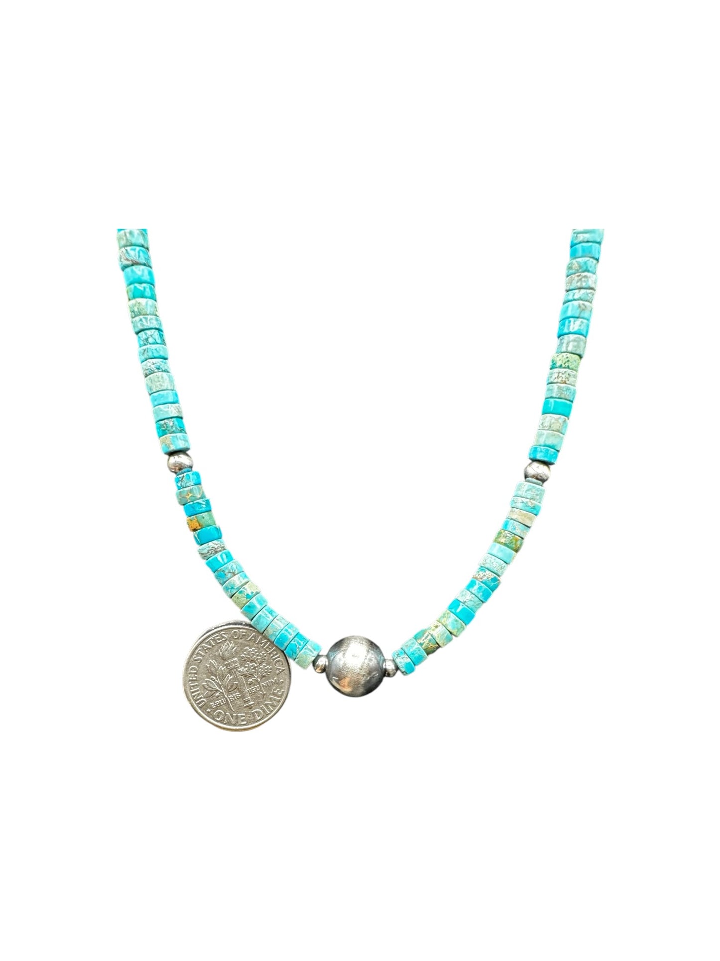 4MM Heishi Necklace – Genuine Turquoise with Sterling Silver Pearl - Handmade Native American | Pueblo Craft | New Mexico, USA
