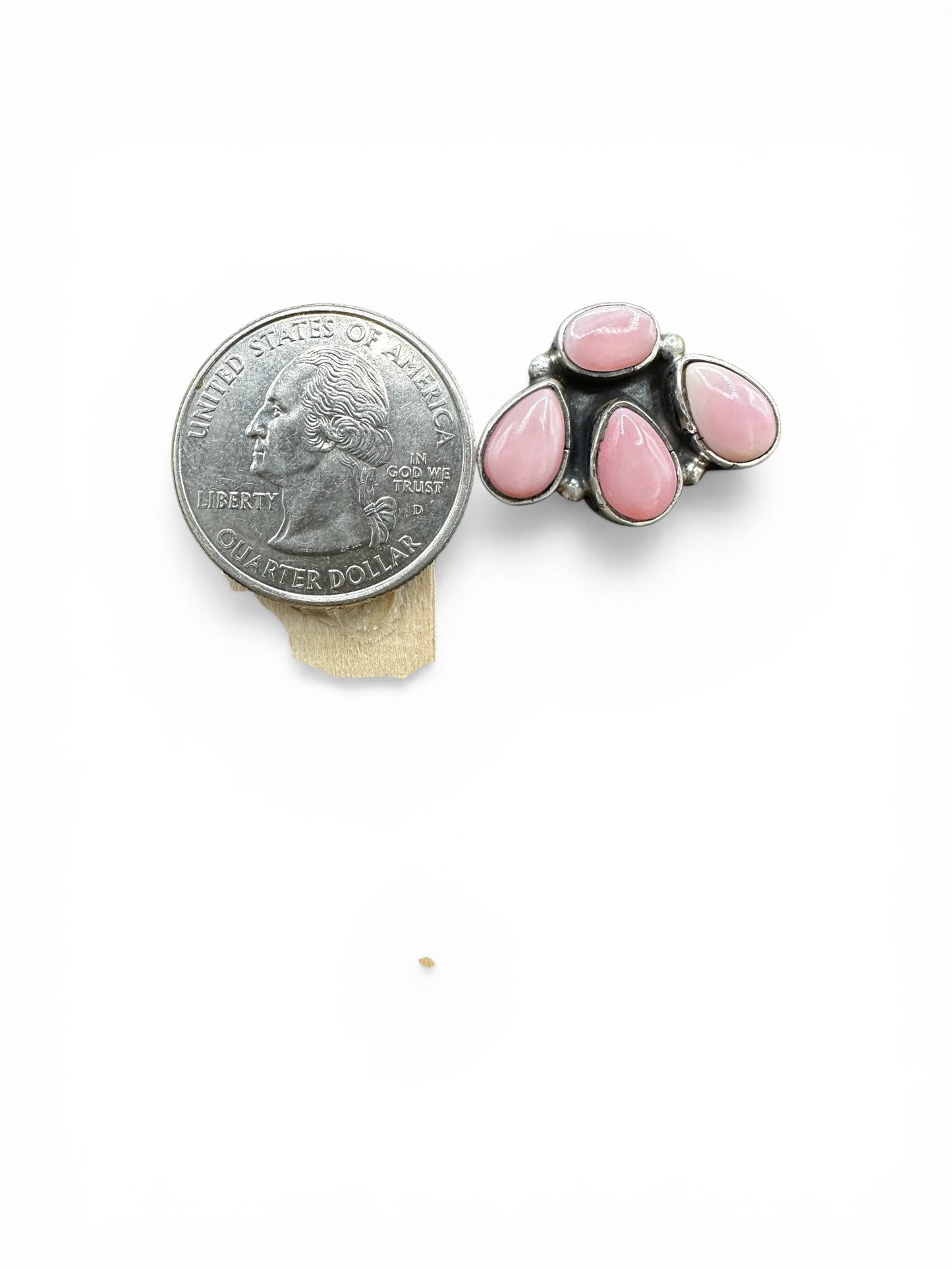 Medium Quarter Cluster Stud Earrings – Sterling Silver & Genuine Queen Pink Conch -  Authentic Native American Handmade – Marcella James - Made in USA