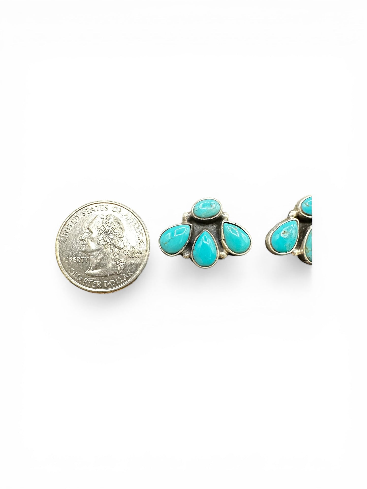 Medium Quarter Cluster Stud Earrings – Sterling Silver & Genuine Turquoise -  Authentic Native American Handmade – Marcella James - Made in USA