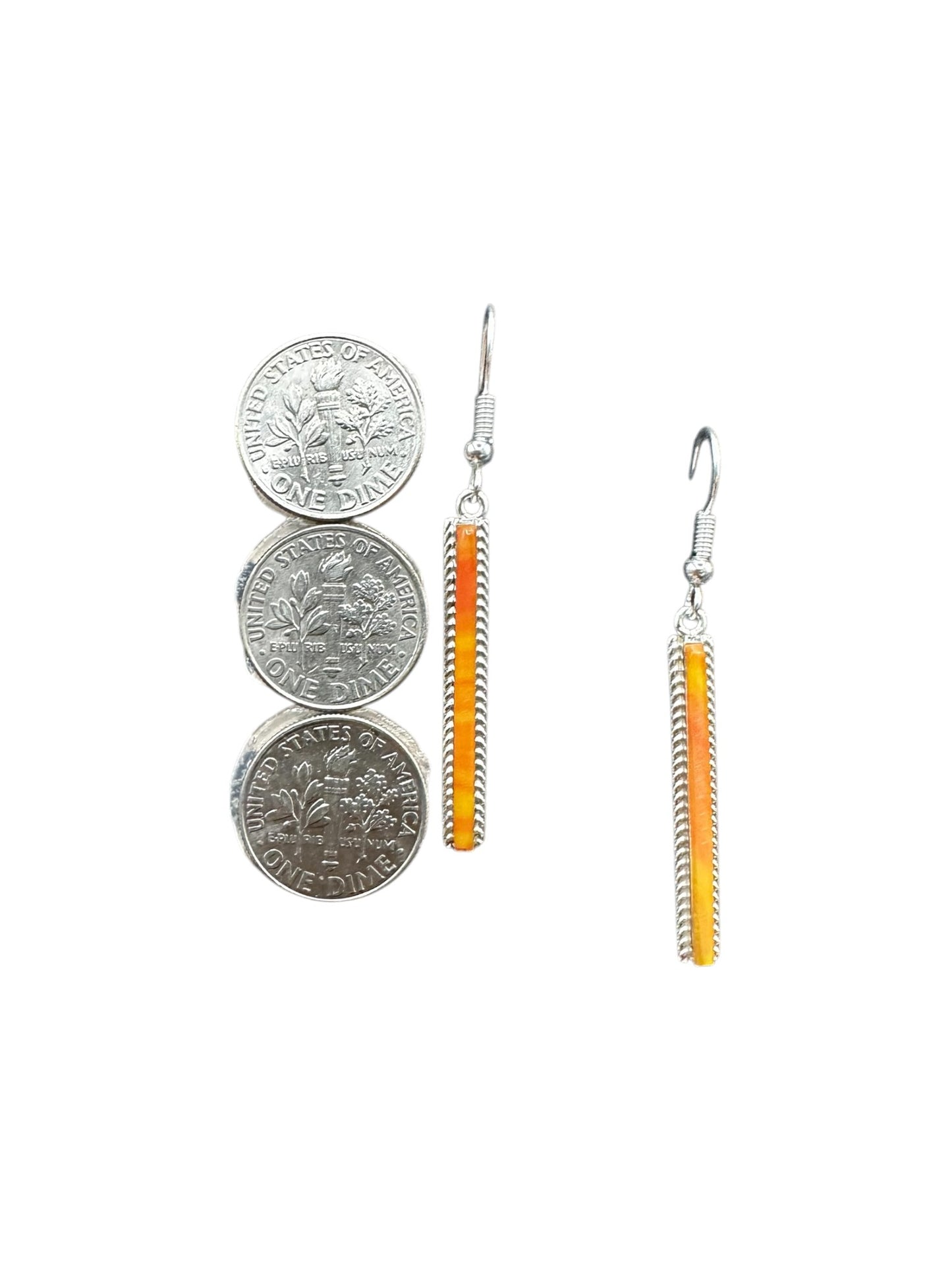 Dainty Hook Dangle Earrings – Sterling Silver, Orange Spiny Oyster Composite -  Authentic Native American Handmade -Allen Barney - Made in USA