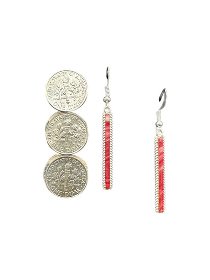 Dainty Hook Dangle Earrings – Sterling Silver, Red Spiny Oyster Composite -  Authentic Native American Handmade -Allen Barney - Made in USA