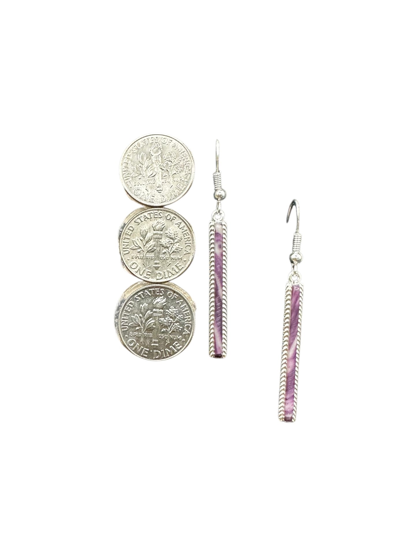 Dainty Hook Dangle Earrings – Sterling Silver, Purple Spiny Oyster Composite -  Authentic Native American Handmade -Allen Barney - Made in USA