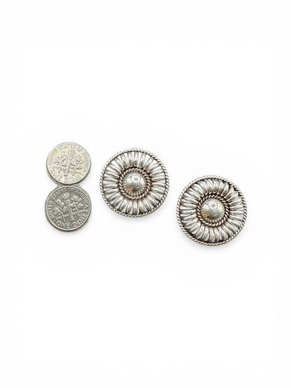 Medium Concho Stud Earrings – Sterling Silver Ring Sculpted -  Authentic Native American Handmade – Thomas Charley - Made in USA