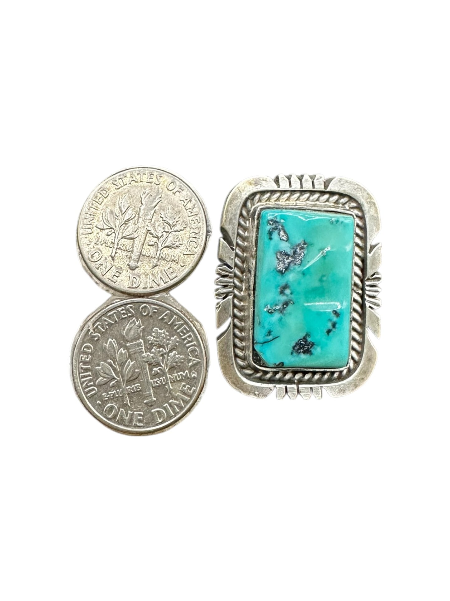 Medium Rectangle Cabochon Ring  – Sterling Silver and Genuine Turquoise Ring -  Authentic Handmade Native American – John McCray