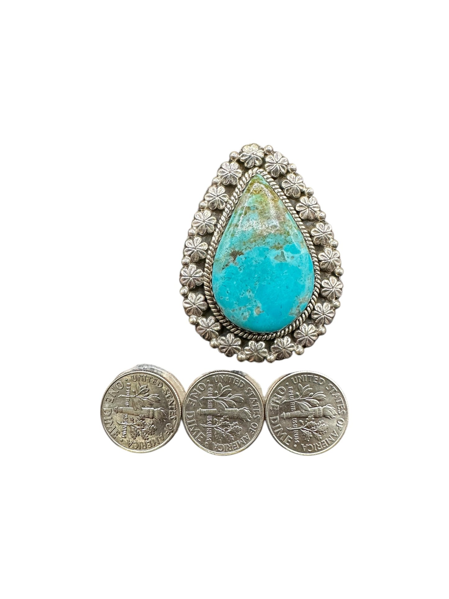Large Pear-Cut or Wide Teardrop Ring  – Sterling Silver and Genuine Turquoise Ring -  Artisan Collection - Made in USA