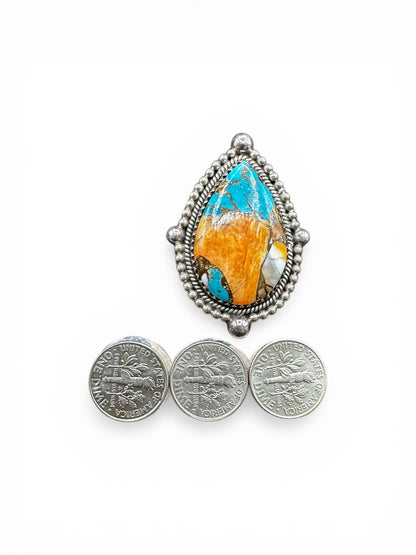 Large Pear-Cut or Wide Teardrop Ring  – Sterling Silver and Genuine Mojave Turquoise Ring -  Artisan Collection - Made in USA