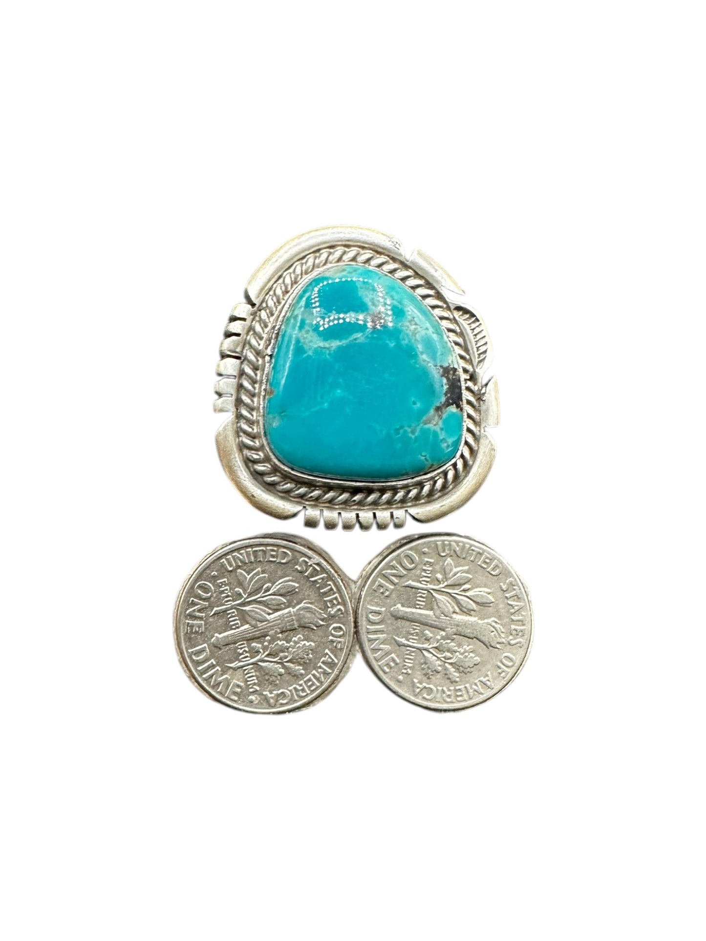 Medium Freeform Cabochon Ring  – Sterling Silver and Genuine Turquoise Ring -  Authentic Handmade Native American – John McCray - Made in USA