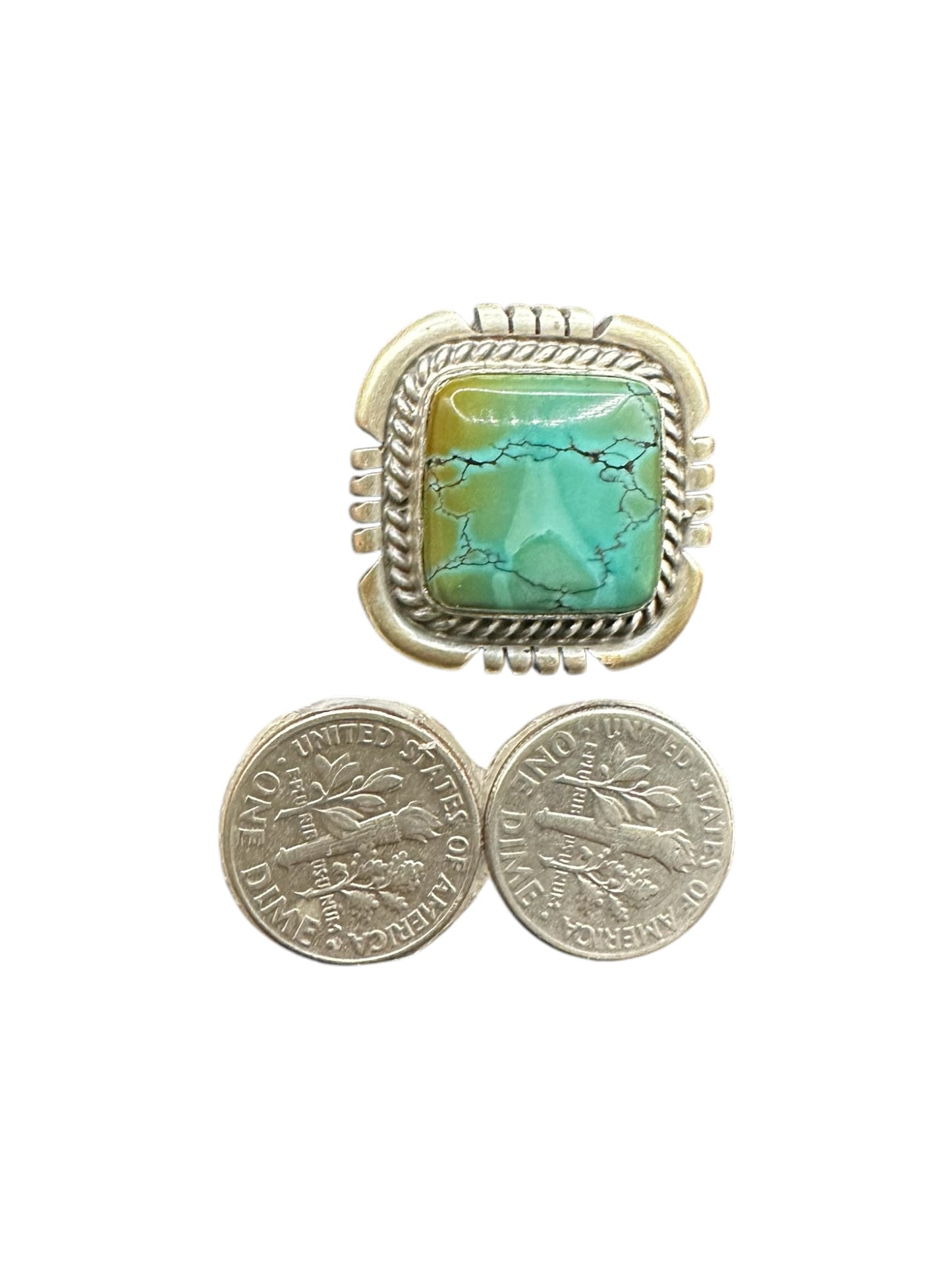Medium Square Cabochon Ring  – Sterling Silver and Genuine Turquoise Ring -  Authentic Handmade Native American – John McCray