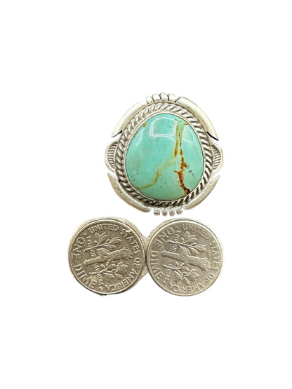 Medium Wide Oval Cabochon Ring  – Sterling Silver and Genuine Turquoise Ring -  Authentic Handmade Native American – John McCray