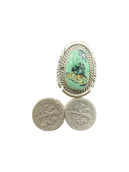 Medium Narrow Oval Cabochon Ring  – Sterling Silver and Genuine Turquoise Ring -  Authentic Handmade Native American – John McCray - Made in USA