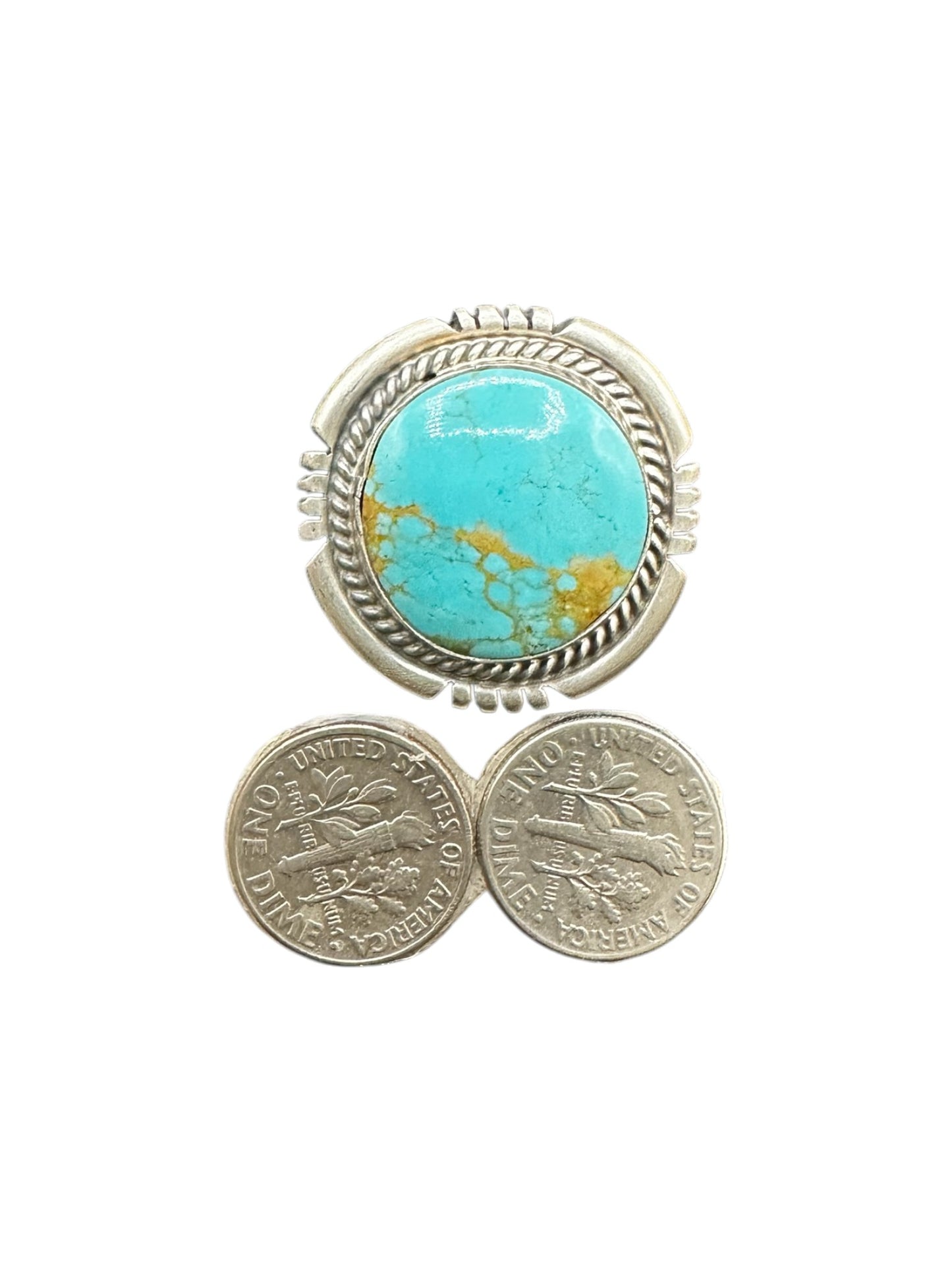 Medium Round Cabochon Ring  – Sterling Silver and Genuine Turquoise Ring -  Authentic Handmade Native American – John McCray