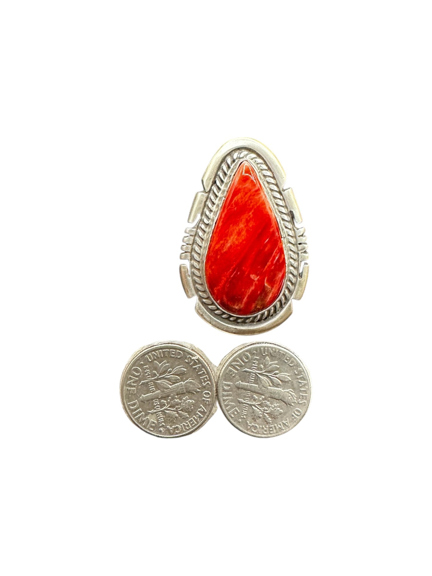 Medium Pear Cabochon Ring  – Sterling Silver and Genuine Spiny Oyster Ring -  Authentic Handmade Native American – John McCray