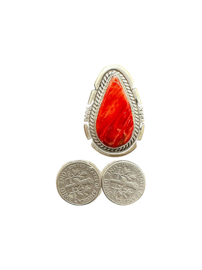 Medium Pear Cabochon Ring  – Sterling Silver and Genuine Spiny Oyster Ring -  Authentic Handmade Native American – John McCray