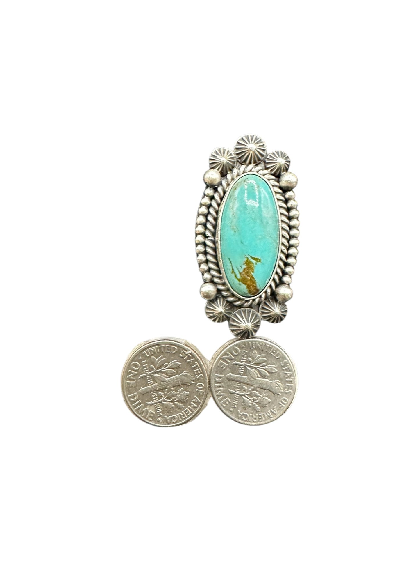 Medium Oval Cabochon Ring  – Sterling Silver and Genuine Turquoise -  Authentic Handmade Native American – Max Calladitto