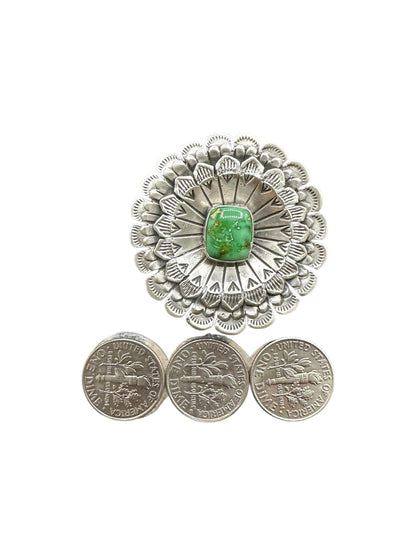 Large Round Cabochon Ring  – Multi Layer Floral Sterling Silver and Genuine Turquoise -  Authentic Handmade Native American – Leroy James
