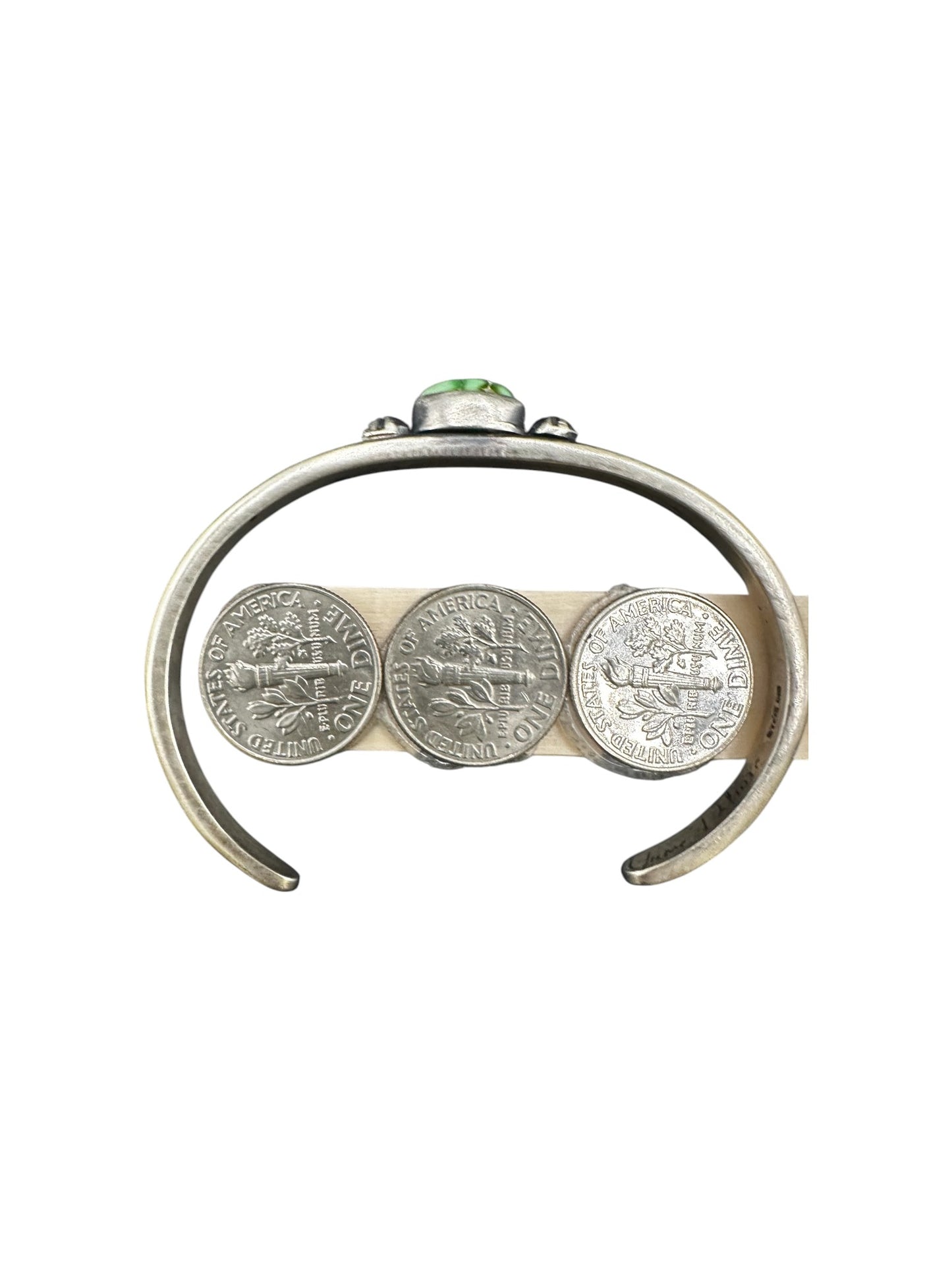 Dainty Skinny Stacker Cuff Bracelet – Sterling Silver and Turquoise-  Authentic Native American Handmade – June Defauito – Longhorn Luster LLC