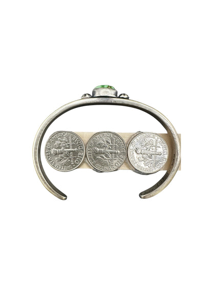 Dainty Skinny Stacker Cuff Bracelet – Sterling Silver and Turquoise-  Authentic Native American Handmade – June Defauito – Longhorn Luster LLC