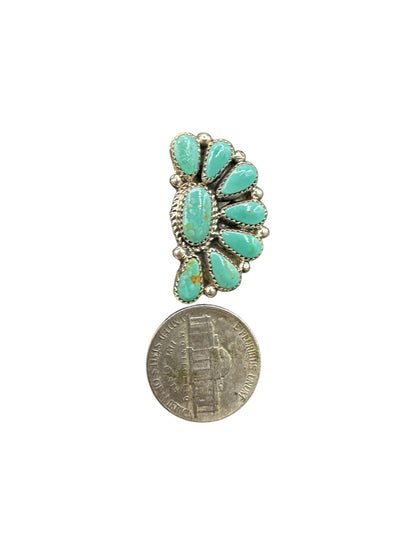 Medium Half Cluster Ring  – Sterling Silver and Genuine Turquoise -  Authentic Handmade Native American – Arthur J. Williams
