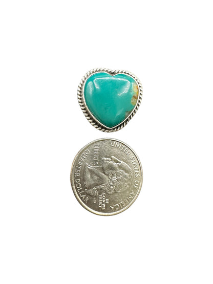 Medium Heart Cabochon Ring  – Sterling Silver and Genuine Turquoise -  Authentic Handmade Native American – John McCray
